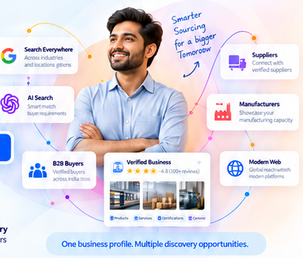 BulkVyapar AI discovery ecosystem with business owner, AI search and buyers
